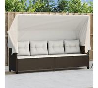 Owoxanthellate Chaise de jardin pliable en polyrotin avec toit et coussin blanc crème - 204 x 75 x 140 cm - Résistant aux intempéries - Pour jardin, balcon, terrasse - Pour les jours d'été détendus