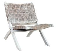 Owoxanthellate Chaise de relaxation, en rotin Kubu et acajou, 60 x 77 x 70 cm, blanche, comme fauteuil de sol, fauteuil TV, pour salon, chambre à coucher et jardin d'hiver