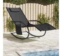 Owoxanthellate Chaise longue à bascule en acier et textile - Noir - 147 x 63 x 88 cm - Avec fonction détente et poche latérale - Pour jardin, balcon, salon