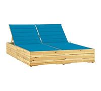Owoxanthellate Chaise longue double en pin imprégné - 198 x 135 cm - Dossier réglable avec coussins bleus - Design moderne pour jardin, terrasse, balcon