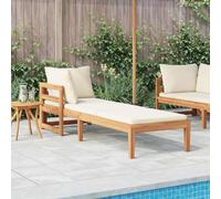 Owoxanthellate Chaise longue en bois d'acacia blanc crème avec accoudoirs amovibles - 202 x 66 x 60 cm - Design moderne - Robuste et résistant aux intempéries - Pour jardin, balcon, terrasse et jardin