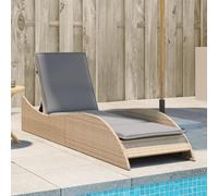 Owoxanthellate Chaise longue en rotin synthétique - Beige - 205 cm - 3 positions de réglage - Avec coussin d'assise gris - Design moderne - Robuste et résistant aux intempéries - Pour jardin, balcon