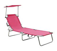 Owoxanthellate Chaise longue pliable en aluminium résistant aux intempéries, avec toit pare-soleil réglable, lit d'invité léger pour jardin, balcon, plage et camping, rose 187 x 57,5 cm