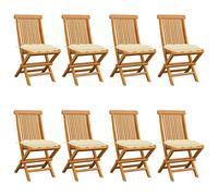 Owoxanthellate Chaises de jardin pliantes en bois de teck massif blanc crème - Coussins résistants aux intempéries - 47 x 60 x 89 cm - Légèrement empilables - Pour terrasse, balcon, camping