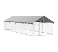 Owoxanthellate Chenil d'extérieur pour chien 600 x 200 x 150 cm avec cadre en acier galvanisé argenté et toit en polyéthylène ignifuge pour grands chiens confort et sécurité dans le jardin, le camping