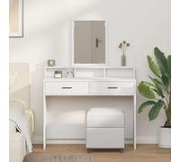 Owoxanthellate Coiffeuse blanche 100 x 41 x 140 cm avec miroir et 2 tiroirs en bois - Table de maquillage moderne avec étagère - Vanité durable pour chambre à coucher et dressing