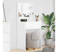 Owoxanthellate Coiffeuse blanche brillante Makup Vanity - 60 x 39,5 x 135 cm - En bois avec miroir plat et 2 tiroirs - Design moderne peu encombrant - Pour chambre à coucher et couloir