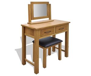 Owoxanthellate Coiffeuse en chêne massif avec miroir et tabouret 86 x 40 x 80 cm - Coiffeuse rustique complète pour chambre et dressing