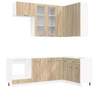 Owoxanthellate Coin de cuisine moderne Lyon - 8 pièces - Cuisine d'angle en bois - Cuisine encastrée complète avec armoires - Beaucoup d'espace de rangement pour les ustensiles de cuisine - Chêne