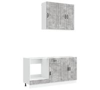 Owoxanthellate Coin de cuisine Porto - 5 pièces - Bloc de cuisine modulaire en bois gris béton - Mini cuisine encastrable moderne avec armoire murale de cuisine et armoire inférieure pour cuisine