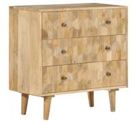Owoxanthellate Commode en bois de manguier massif 70 x 35 x 70 cm, commode rétro avec 3 tiroirs, petite commode pour salon, chambre à coucher et couloir, marron