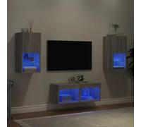 Owoxanthellate Commode TV murale 4 pièces gris Sonoma avec éclairage LED RVB - 30,5/40 cm de large - Design moderne pour salon, chambre à coucher, couloir