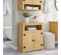 Owoxanthellate Corona - Armoire de salle de bain - 70 x 33 x 80 cm - Bois massif de pin et cire de miel - Avec 2 portes et compartiment ouvert - Design moderne - Robuste et durable - Pour petites