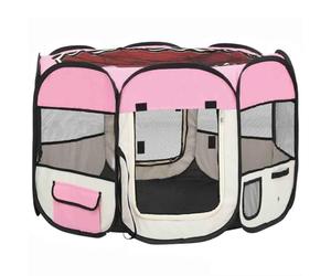 Owoxanthellate Enclos pliable pour chiot - 90 x 90 x 58 cm - Rose crème - Cadre en acier et polyester - Avec sac de transport - Sécurité robuste - Design moderne pour appartement, jardin, camping