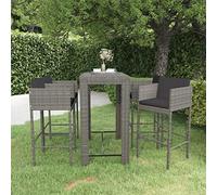 Owoxanthellate Ensemble bar de jardin 5 pièces - Gris - En rotin synthétique résistant aux intempéries - Avec table de bar, 100 x 60,5 x 110,5 cm et 4 tabourets de bar avec coussins - Design moderne