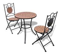 Owoxanthellate Ensemble bistro 3 pièces en céramique terre cuite avec table et 2 chaises Cadre en fer robuste pour balcon, terrasse et petits jardins, design peu encombrant, aspect mosaïque romantique