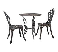 Owoxanthellate Ensemble bistro 3 pièces en fonte d'aluminium bronze 59 x 59 cm - Table et 2 chaises - Résistant aux intempéries - Motif floral romantique pour balcon, terrasse, jardin, restaurant