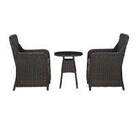 Owoxanthellate Ensemble bistro de jardin 3 pièces en polyrotin noir avec coussins 6 cm 64 x 65 x 90 cm Structure en acier robuste Design moderne pour balcon, terrasse, jardin