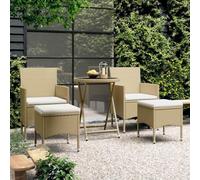Owoxanthellate Ensemble bistro de jardin 5 pièces Beige Ø 60 cm Table en polyrotin résistant aux intempéries, fauteuils confortables & 2 tabourets, peu encombrant pour balcon, terrasse, jardin d'hiver