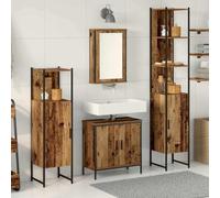 Owoxanthellate Ensemble complet de meubles de salle de bain 4 pièces marron en bois 33 x 33 x 185,5 cm Design moderne avec armoire à miroir Meuble haute étagère pour petites salles de bain