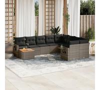 Owoxanthellate Ensemble de 10 canapés de jardin en rotin synthétique anthracite - 62 x 62 x 69 cm - Module d'angle avec table en bois d'acacia résistant aux UV - Peu encombrant - Pour jardin, terrasse
