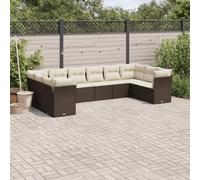 Owoxanthellate Ensemble de 10 canapés de jardin en rotin synthétique marron avec coussin en polyester blanc crème 55/62 x 62 x 69 cm résistant aux intempéries et modulaire pour balcon, terrasse et