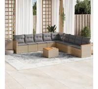 Owoxanthellate Ensemble de 10 meubles de balcon en polyrotin - Beige - 62 x 62 x 69 cm - Salon de jardin modulaire avec table en acacia - Housse de protection contre les intempéries - Pour terrasse