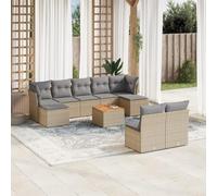 Owoxanthellate Ensemble de 10 meubles de jardin beige 62 x 62 x 69 cm en polyrotin avec table en bois d'acacia design moderne, robuste et durable, modulaire pour balcon, terrasse et patio