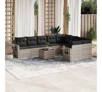 Owoxanthellate Ensemble de 10 meubles de jardin en polyrotin - 62 x 62 x 69 cm - Canapé d'angle - Table basse avec plateau en verre - Gris clair - Résistant aux intempéries - Modulaire - Pour jardin