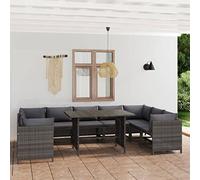 Owoxanthellate Ensemble de 10 meubles de jardin en polyrotin gris, 60 x 60 x 60 cm, résistant aux intempéries, canapé d'angle avec table modulable pour balcon, terrasse et jardin d'hiver