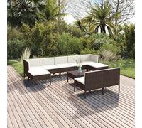 Owoxanthellate Ensemble de 10 meubles de jardin en polyrotin marron - 60 x 60 cm - Résistant aux intempéries - Canapé d'angle modulaire - Tabouret - Table pliable - Pour balcon, terrasse, jardin