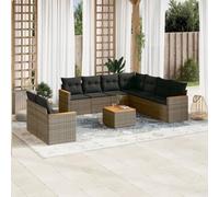 Owoxanthellate Ensemble de 10 meubles de jardin en polyrotin résistant aux intempéries, 62 x 62 x 69 cm, canapé d'angle avec table en bois d'acacia à coussins gris foncé, salon complet pour balcon