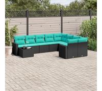 Owoxanthellate Ensemble de 10 meubles de jardin en rotin synthétique noir avec 9 coussins, dimensions : 62 x 62 x 69 cm, cadre en acier résistant aux UV, design moderne et protection contre les