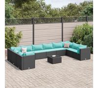 Owoxanthellate Ensemble de 11 meubles de jardin d'angle en polyrotin noir 63 x 63 x 57,5 cm, table en verre 50 x 50 x 30 cm, résistant aux intempéries, avec coussins, design moderne, pour balcon