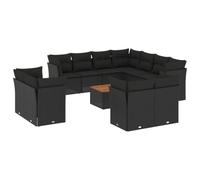 Owoxanthellate Ensemble de 12 meubles de jardin d'angle en polyrotin noir avec espace de rangement de 110 kg, table 55 x 55 cm, meubles de terrasse, salon pour jardin, balcon et jardin d'hiver
