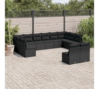 Owoxanthellate Ensemble de 12 meubles de jardin en polyrotin noir 62 x 62 x 69 cm - Salon d'angle avec espace de rangement - Résistant aux intempéries - Pour balcon, terrasse et patio