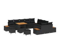 Owoxanthellate Ensemble de 13 meubles de jardin en polyrotin noir - 92 x 62 x 69 cm - Salon d'angle modulaire - Résistant aux intempéries - Avec cadre en bois d'acacia - Design moderne pour balcon
