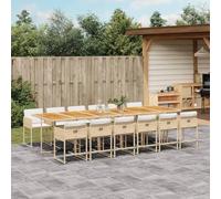 Owoxanthellate Ensemble de 13 meubles de terrasse en rotin beige 330 x 106 x 73 cm avec table en bois d'acacia peu encombrant chaises de jardin pliables résistant aux intempéries pour balcon, jardin