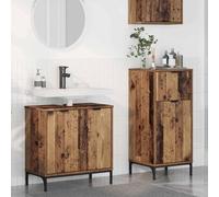 Owoxanthellate Ensemble de 2 meubles de salle de bain en bois recyclé avec meuble sous-vasque 39,5 x 36 x 88 cm - Design moderne - Corps en contreplaqué massif et pieds en métal pour petites et
