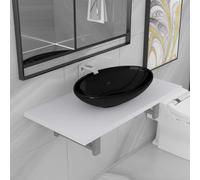 Owoxanthellate Ensemble de 2 meubles de salle de bain : étagère murale blanche 60 x 40 x 16 cm et lavabo en céramique noire 40 x 33 x 13 cm, moderne, robuste