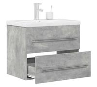 Owoxanthellate Ensemble de 2 meubles de salle de bain gris béton 60 x 38,5 x 48 cm en bois et lavabo en céramique 61 x 39 cm avec vidange pop-up, peu encombrant et robuste pour les petites salles de