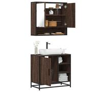 Owoxanthellate Ensemble de 2 meubles de salle de bain - Marron - Chêne - 65 x 33 x 60 cm - Meuble sous-lavabo avec structure en métal - Armoire à miroir murale pour petites salles de bain