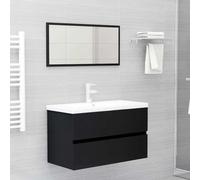 Owoxanthellate Ensemble de 2 meubles de salle de bain - Noir - 80 x 38,5 x 45 cm - En bois avec miroir de 80 x 1,5 x 37 cm - Moderne - Pour petites salles de bain - Compatible avec lavabos à poser