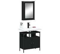 Owoxanthellate Ensemble de 2 meubles de salle de bain, noirs, avec meuble sous vasque, 60 x 30 x 60 cm, armoire à miroir 42 x 12 x 60 cm, matériau du bois et verre, moderne et peu encombrant, pour les