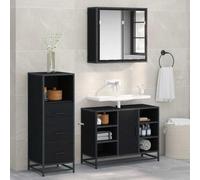 Owoxanthellate Ensemble de 3 meubles de salle de bain - Chêne noir - 80 x 33 x 60 cm - Avec miroir - Meuble sous-lavabo et armoire libre - Programme complet moderne pour petites salles de bains