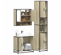 Owoxanthellate Ensemble de 3 meubles de salle de bain chêne Sonoma 65 x 60 cm avec lavabo, armoire haute en bois dérivé du bois, cadre en métal, design moderne pour petites salles de bains, toilettes