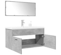 Owoxanthellate Ensemble de 3 meubles de salle de bain en bois gris béton - Meuble sous-lavabo - 90 x 38 x 46 cm - Avec lavabo à poser et miroir - Design moderne - Robuste et durable - Pour petites