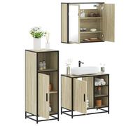 Owoxanthellate Ensemble de 3 meubles de salle de bain en chêne Sonoma 65 x 20 x 60 cm : armoire à miroir, armoire de lavabo et de salle de bain, cadre en bois et métal, peu encombrant