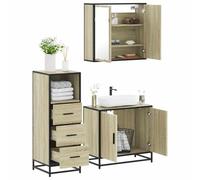 Owoxanthellate Ensemble de 3 meubles de salle de bain en chêne Sonoma - 65 x 20 x 60 cm - Miroir - Meuble bas - Étagère d'angle - Pour petites et grandes salles de bain - Moderne et robuste
