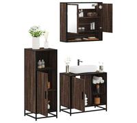 Owoxanthellate Ensemble de 3 meubles de salle de bain - Marron chêne - 65 x 33 x 60 cm - Matériau dérivé du bois avec lavabo - Armoire à miroir - Armoire haute pour petites et grandes salles de bains